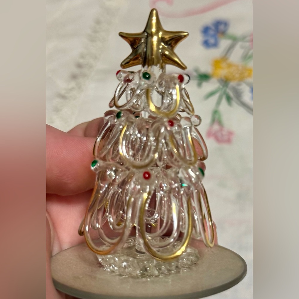 Vintage Glass Spun Christmas Tree Ornament/ Trinket 3"x2"x2"